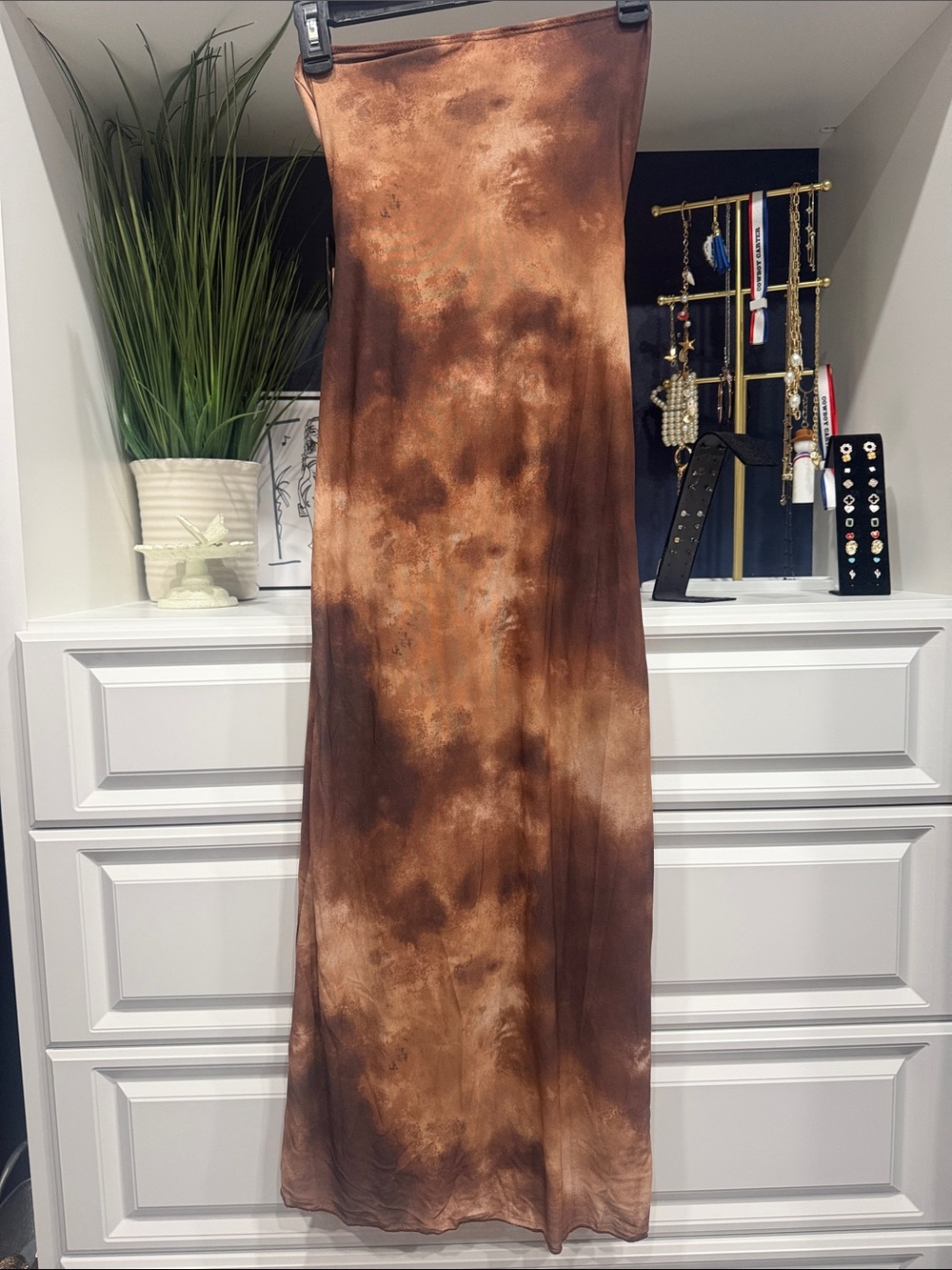Strapless Brown Satin Evening Gown SZ Small - Picture 7 of 10